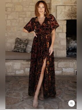 Baltic Born Uma Velvet Burnout Maxi Dress Clove Amber Size XS